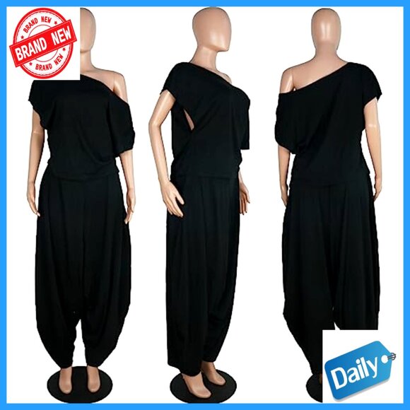 Plus Size Off Shoulder Pullover Top and Harem Pants Set Tracksuit - Picture 5 of 6